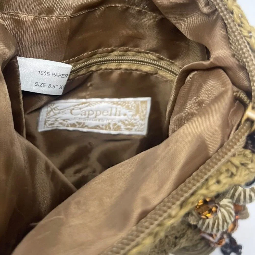 Cappelli Straworld crossbody Paper bag beaded strap medium brown BoxV